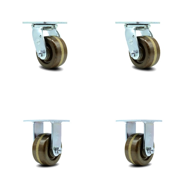 4 Inch High Temp Phenolic Caster Set with Roller Bearings 2 Swivel 2 Rigid SCC